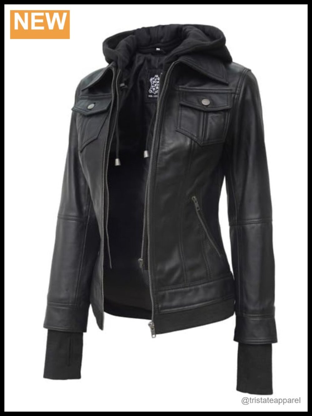 Real Lambskin Leather Jacket Women Detachable Hood Moto Bomber